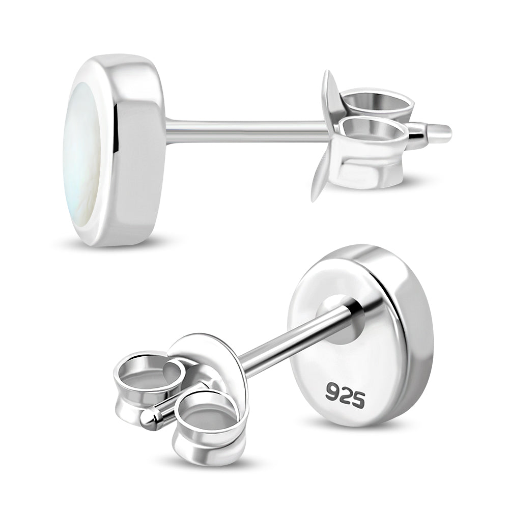 Mother of Pearl Oval Sterling Silver Stud Earrings