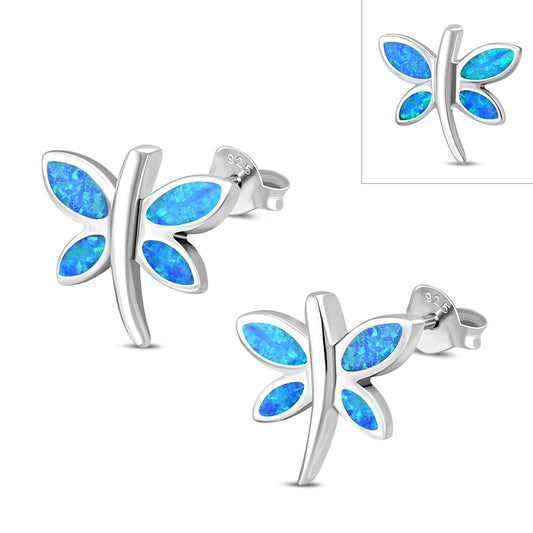 Butterfly Stud Synthetic Opal Sterling Silver Earrings
