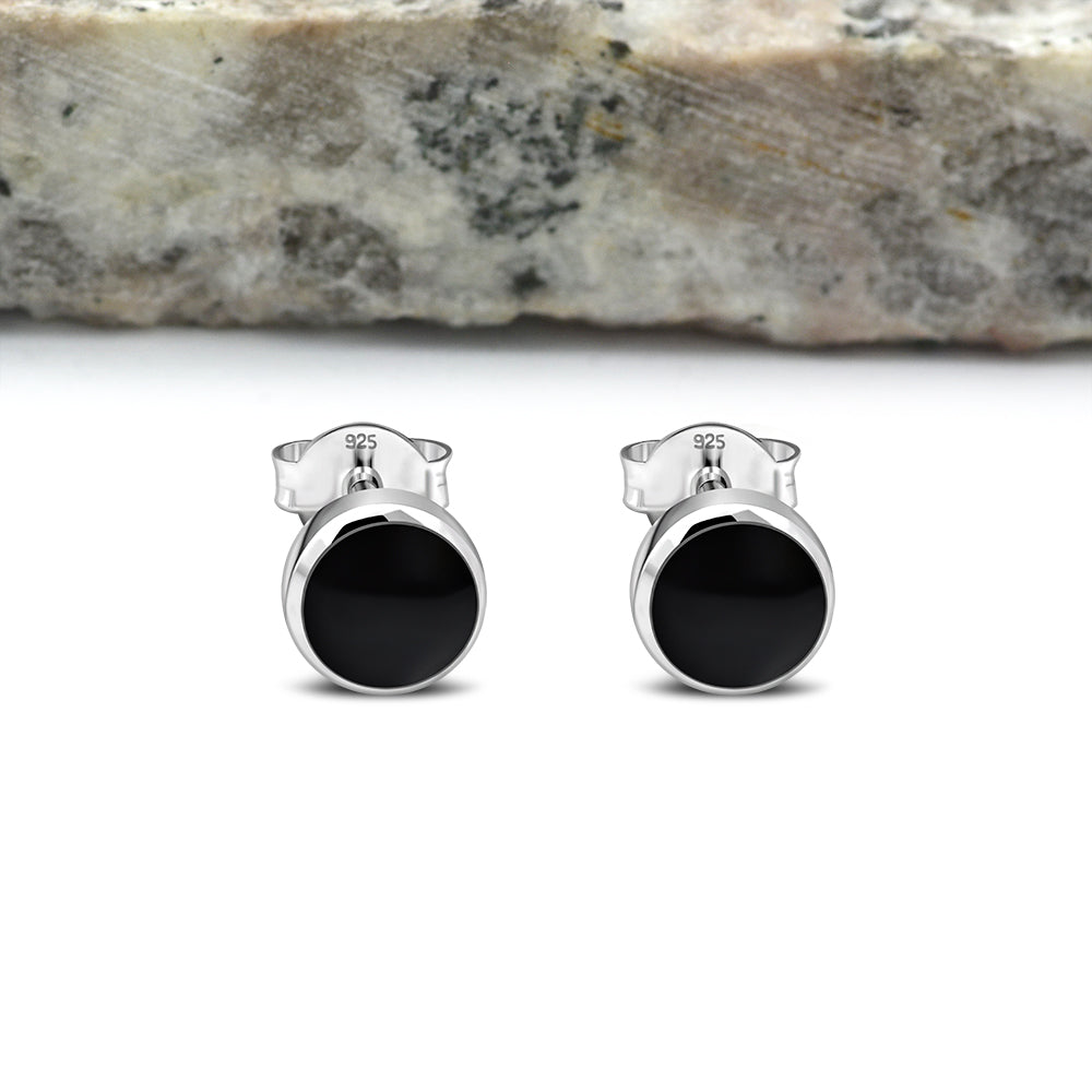 6.20mm | Black Onyx Sterling Silver Stud Earrings