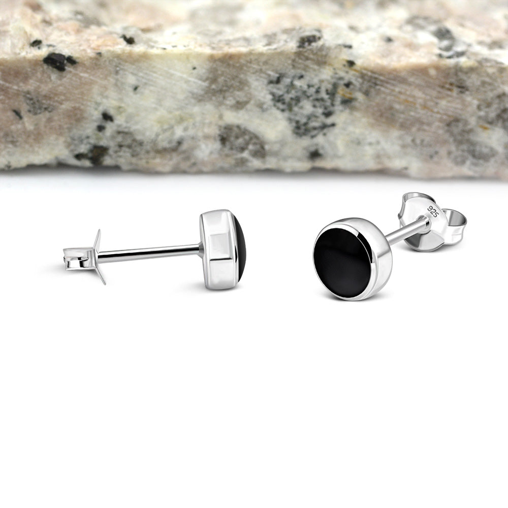 6.20mm | Black Onyx Sterling Silver Stud Earrings