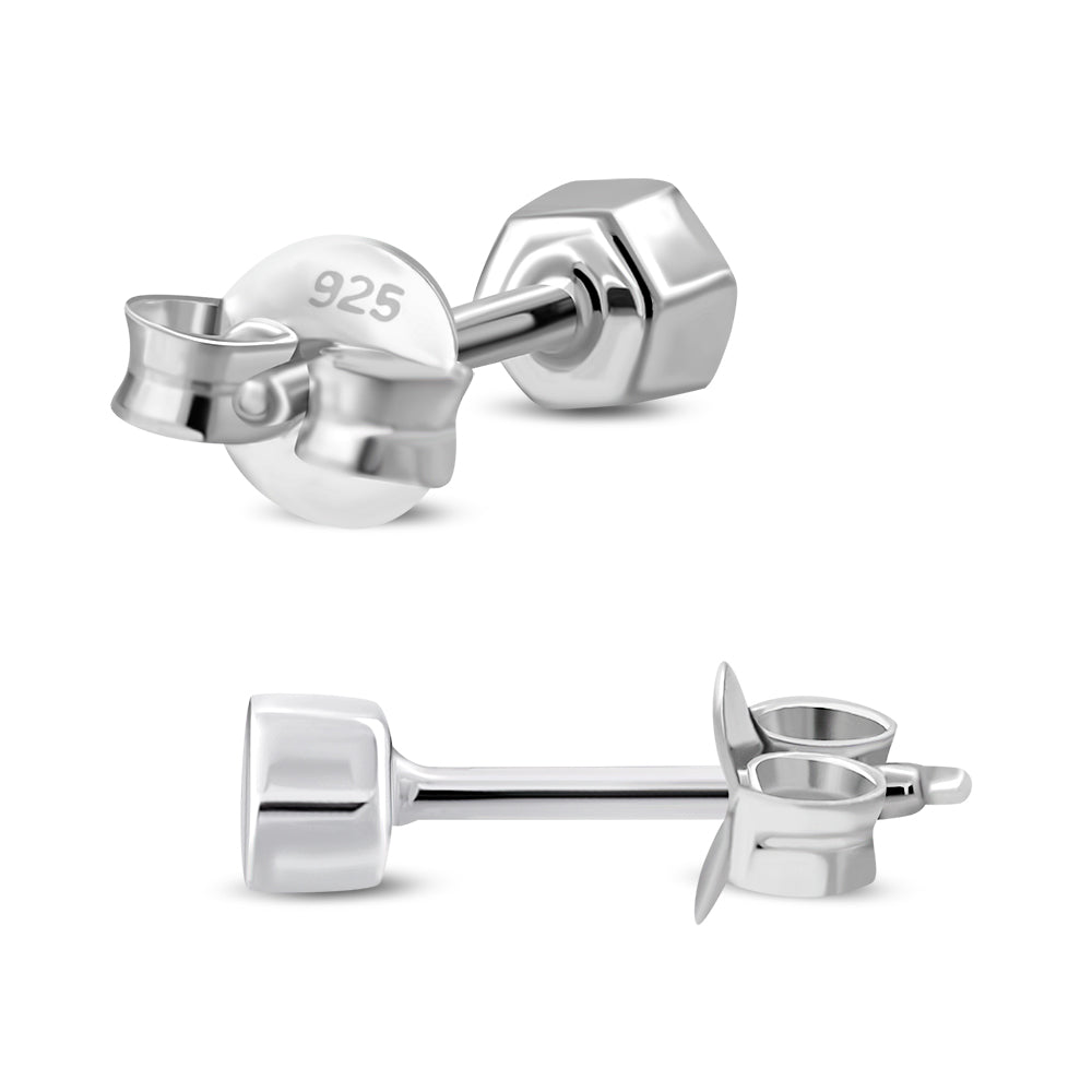Tiny Abalone Shell Hexagon Silver Stud Earrings