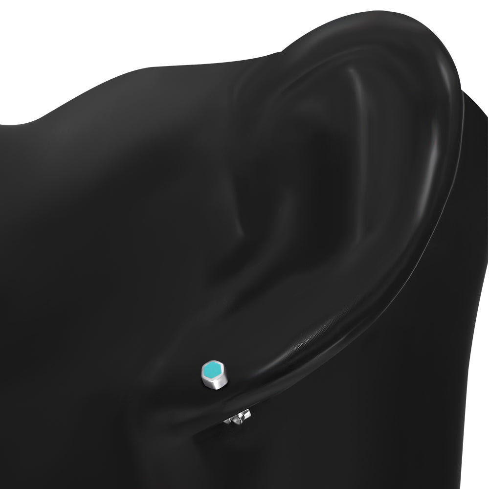 Tiny Turquoise Hexagon Silver Stud Earrings