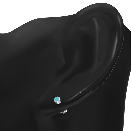 Tiny Turquoise Hexagon Silver Stud Earrings