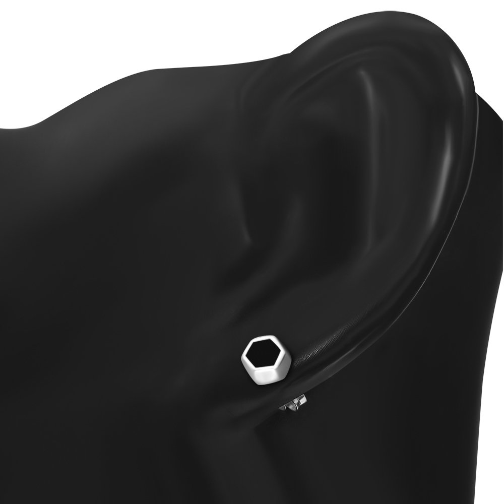 Black Onyx Hexagon Silver Stud Earrings