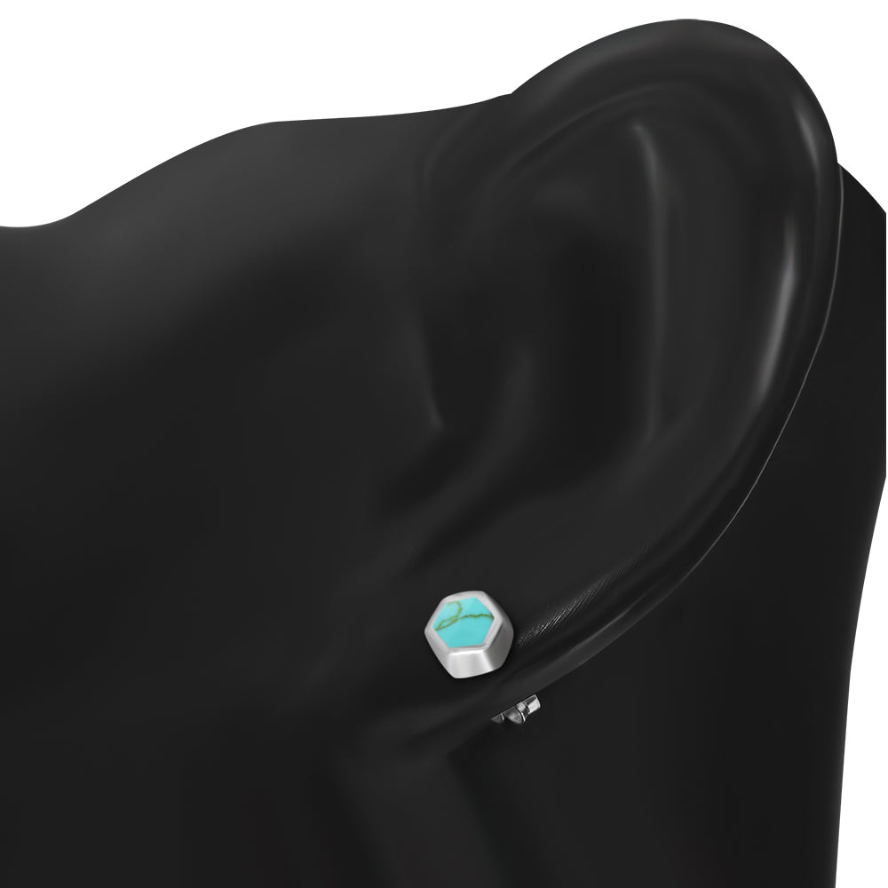 Turquoise Hexagon Silver Stud Earrings