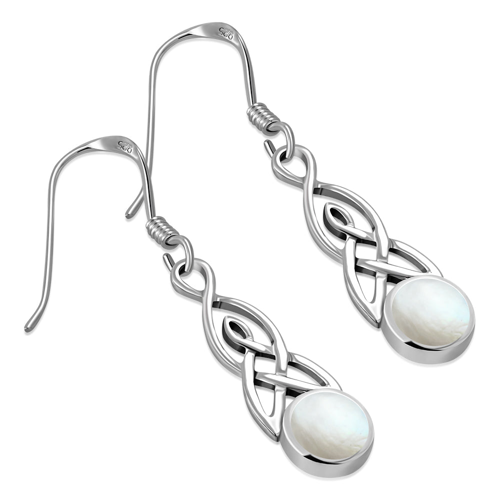 Mother of Pearl Celtic Trinity Knot Silver Earrings
