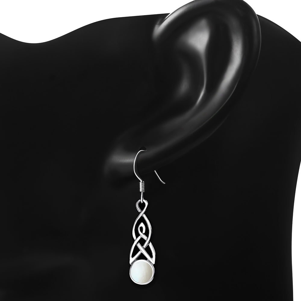 Mother of Pearl Celtic Trinity Knot Silver Earrings
