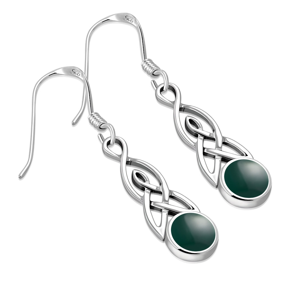 Green Agate Celtic Trinity Knot Silver Earrings