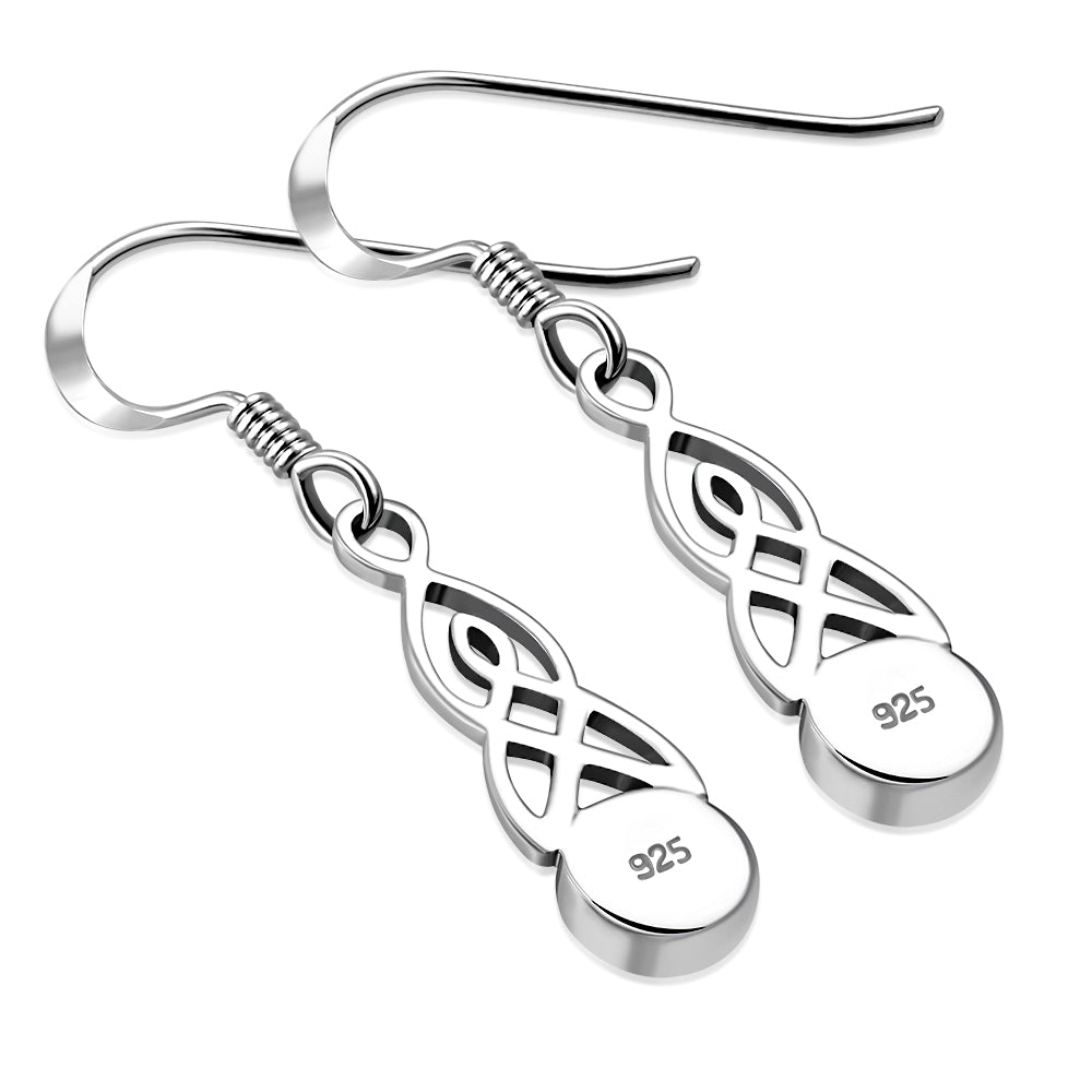 Green Agate Celtic Trinity Knot Silver Earrings