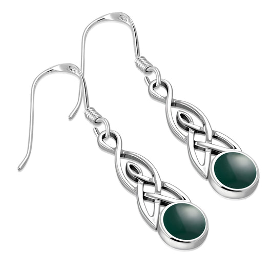 Green Agate Celtic Trinity Knot Silver Earrings