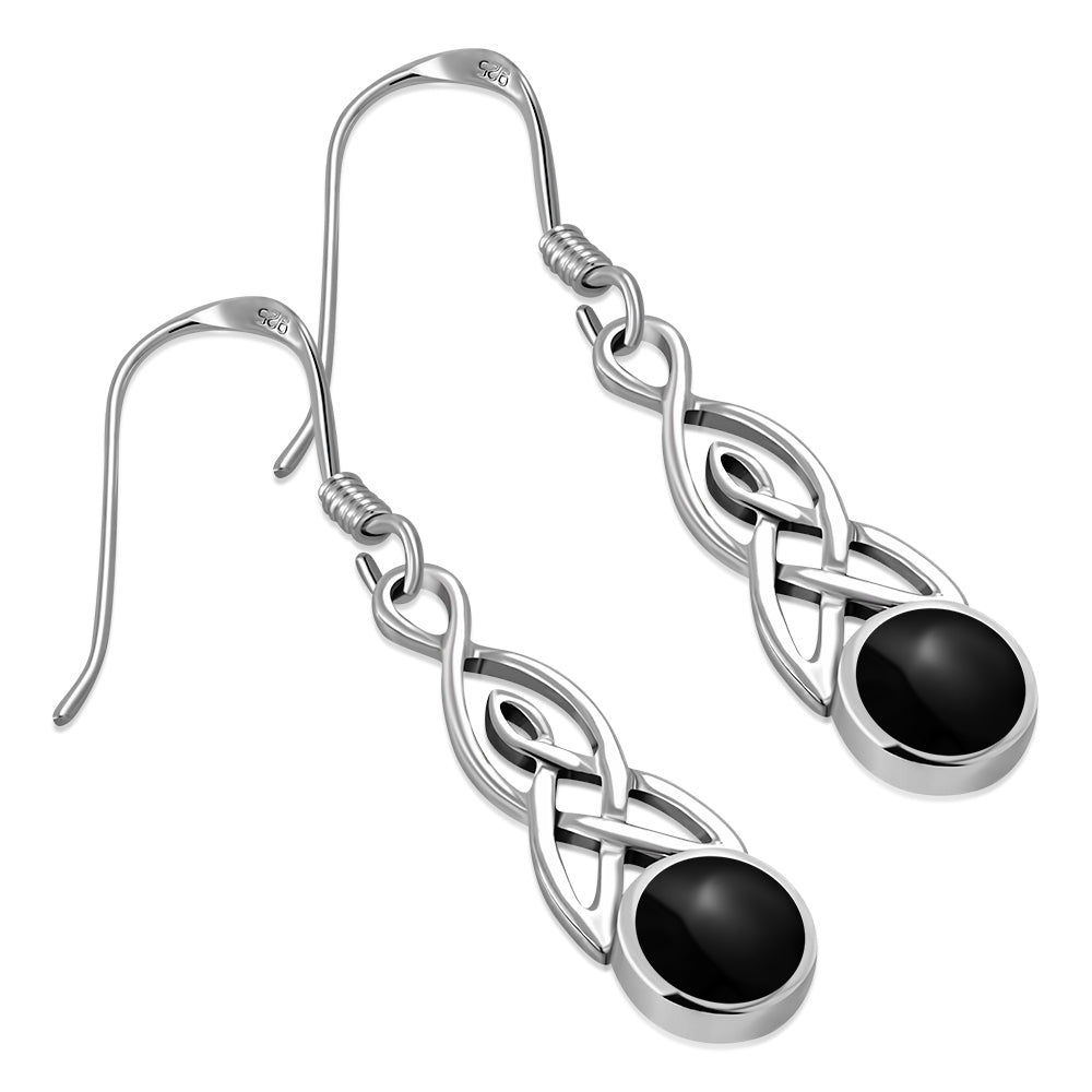 Black Onyx Celtic Trinity Knot Silver Earrings
