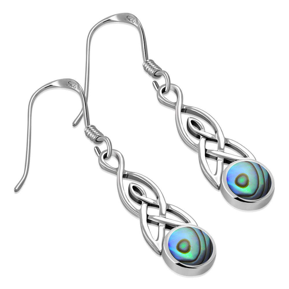 Abalone Shell Celtic Trinity Knot Silver Earrings