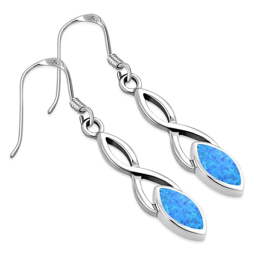 Synthetic Blue Opal Celtic Knot Silver Earrings