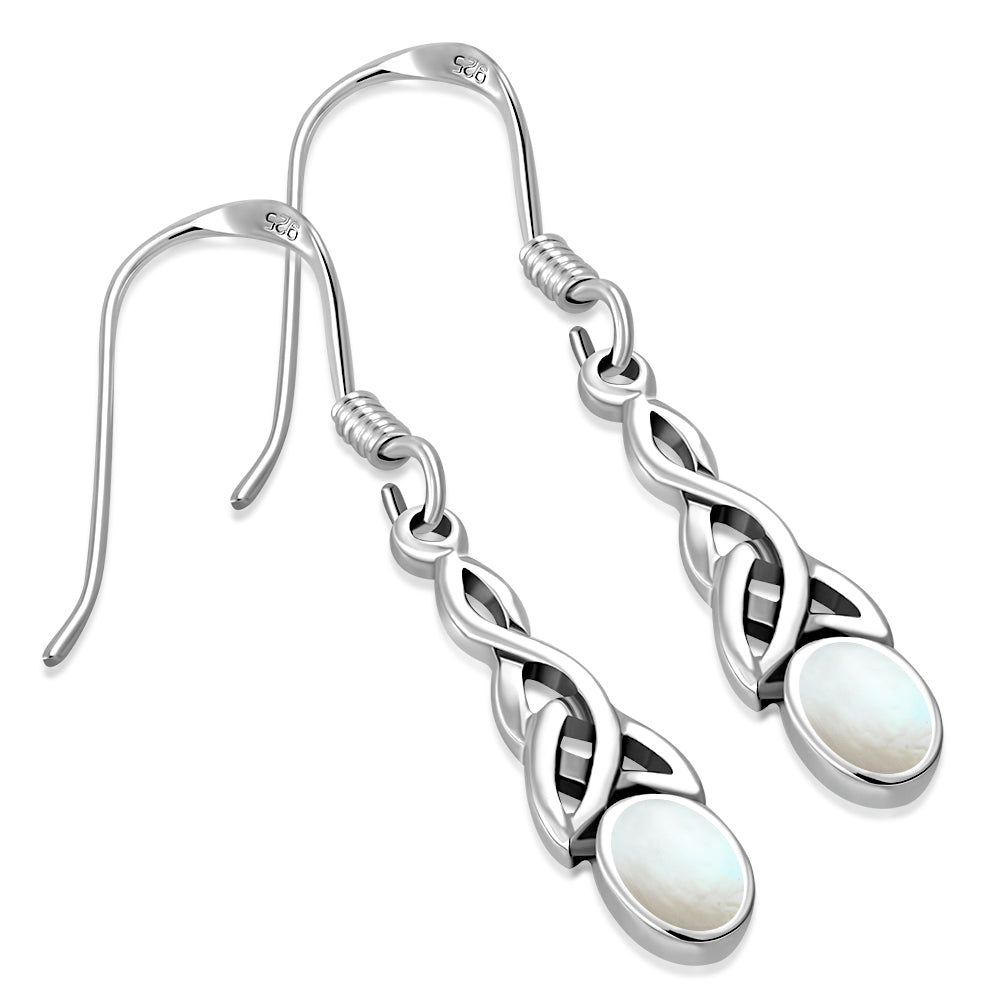 Mother of Pearl Celtic Trinity Knot Silver Earrings