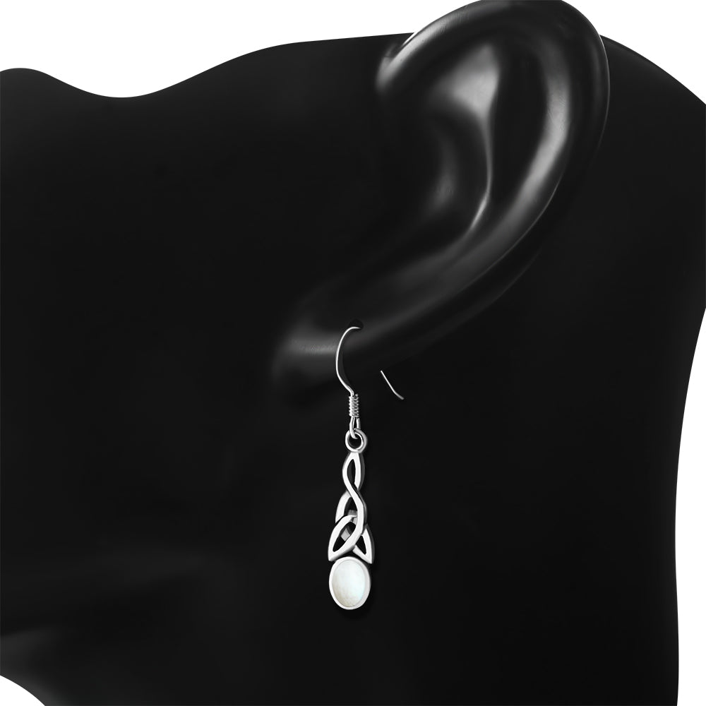 Mother of Pearl Celtic Trinity Knot Silver Earrings