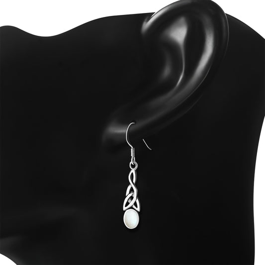 Mother of Pearl Celtic Trinity Knot Silver Earrings 