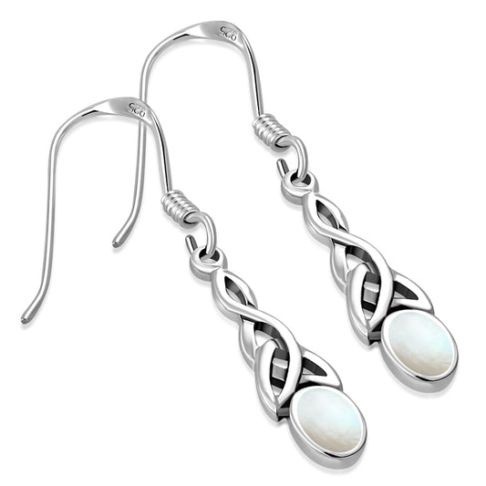 Mother of Pearl Celtic Trinity Knot Silver Earrings 