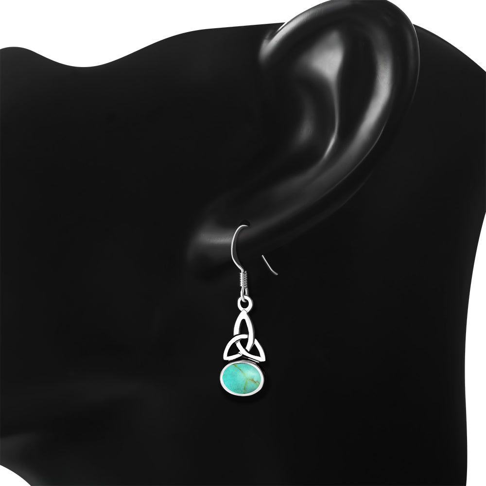 Turquoise Celtic Trinity Knot Silver Earrings