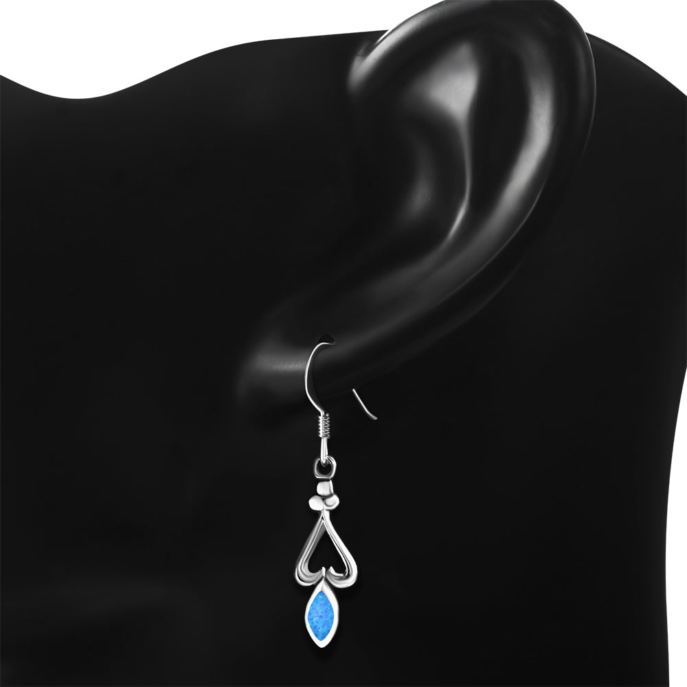 Synthetic Opal Sterling Silver Heart Earrings