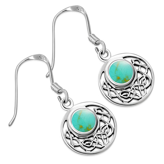 Turquoise Round Celtic Knot Silver Earrings 