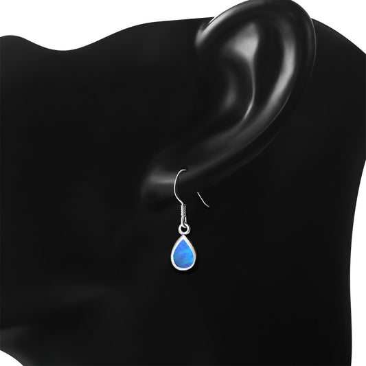 Synthetic Azure Blue Opal Drop Sterling Silver Earrings