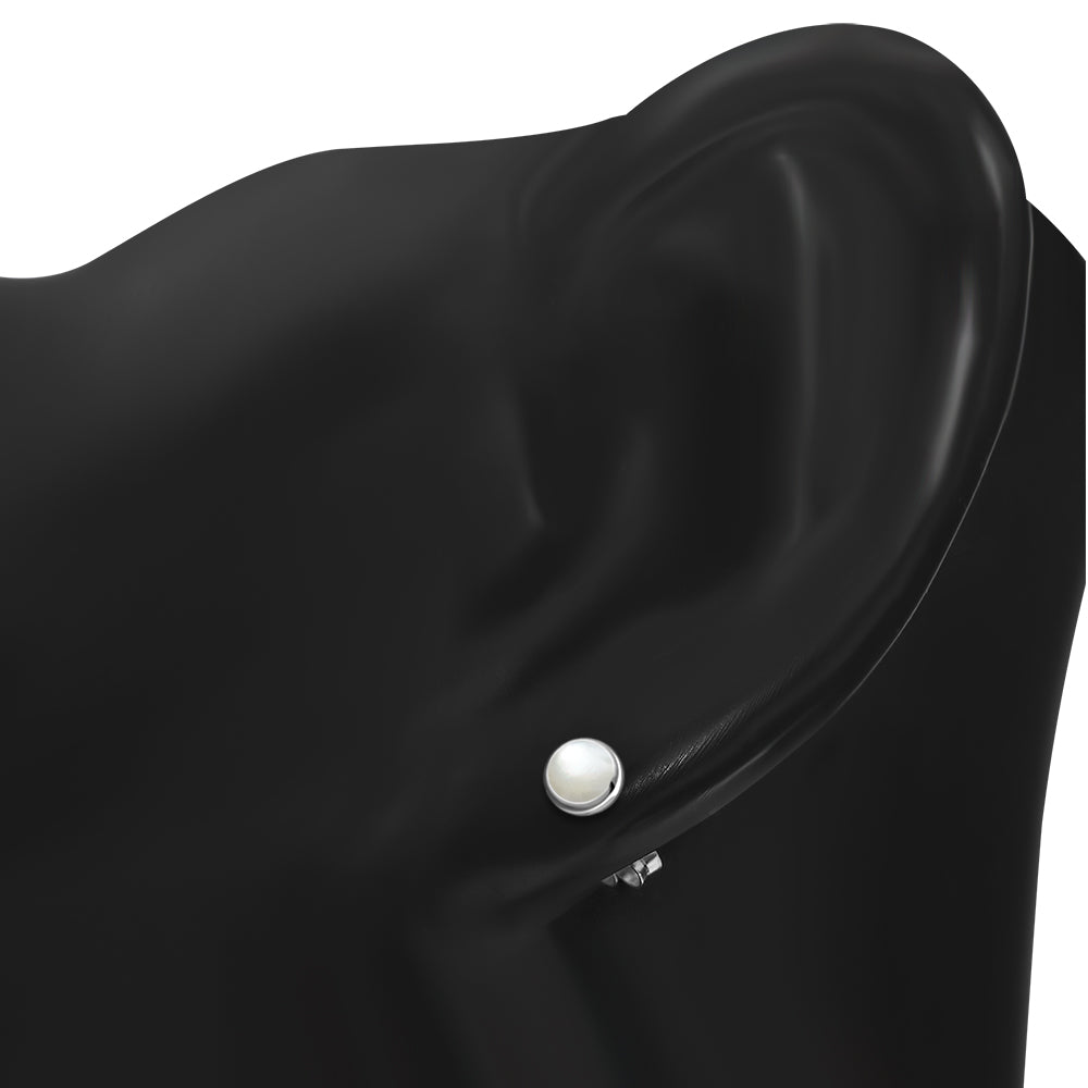 Round Mother of Pearl Silver Stud Earrings