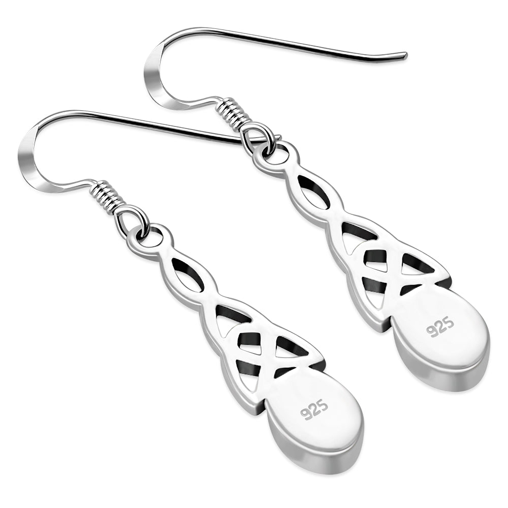 Synthetic Blue Opal Celtic Trinity Silver Earrings