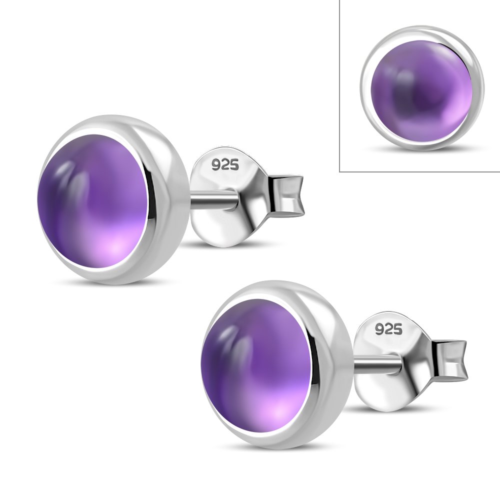 Amethyst Round Sterling Silver StudÿEarrings