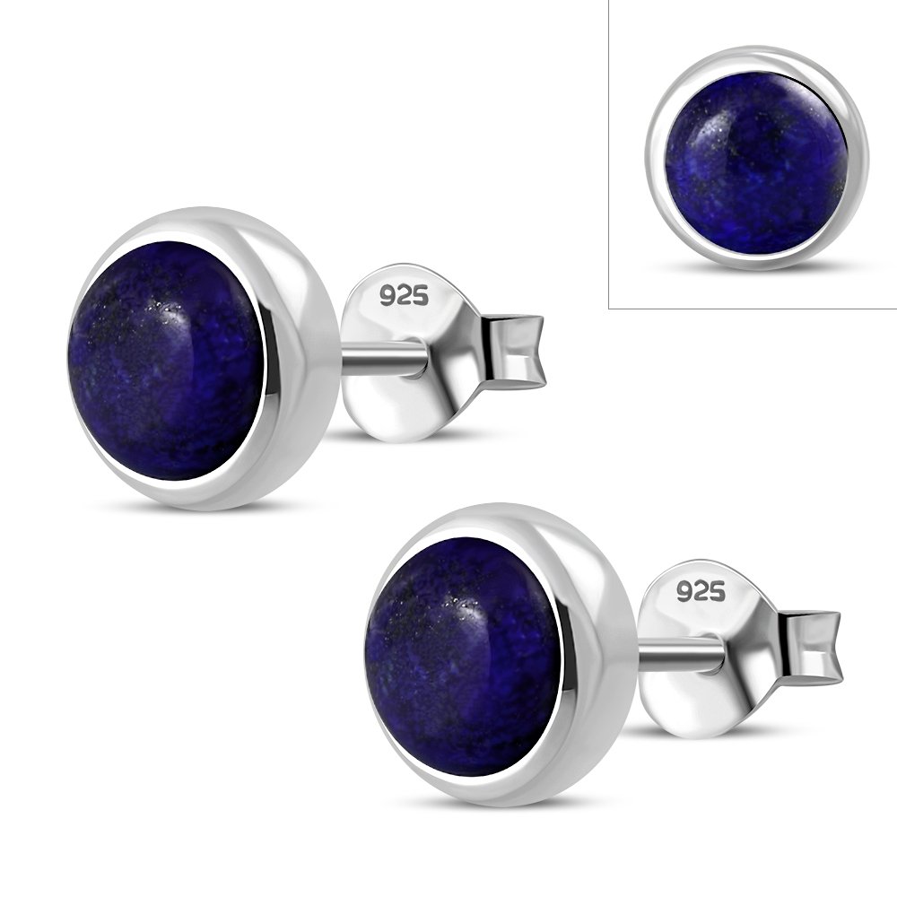 Lapis Lazuli Stone Round Silver StudÿEarrings