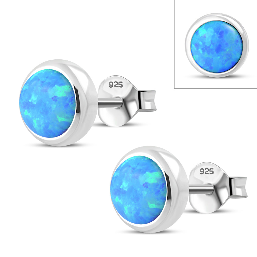 Synthetic Opal Round Sterling Silver StudÿEarrings