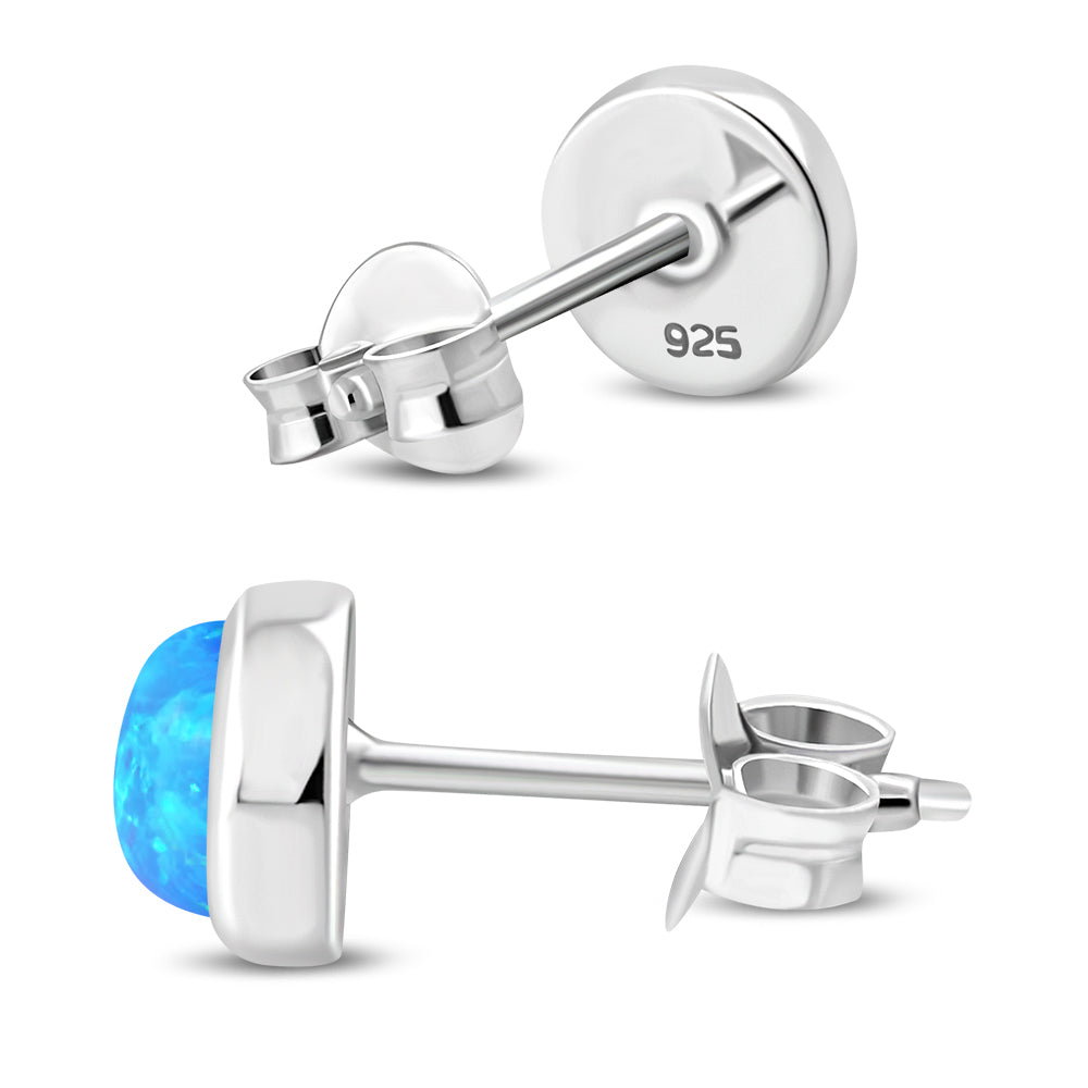 6.50mm | Synthetic Blue Opal Round Sterling Silver Stud Earrings