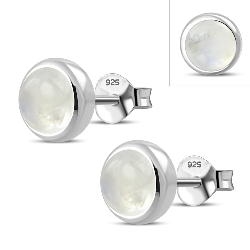 Rainbow Moonstone Round Silver StudÿEarrings