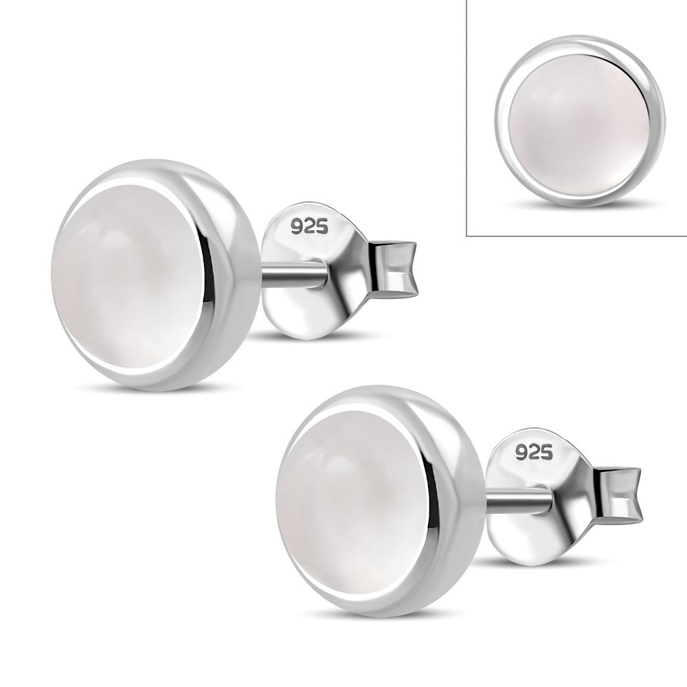 Rose Quartz Round Silver StudÿEarrings