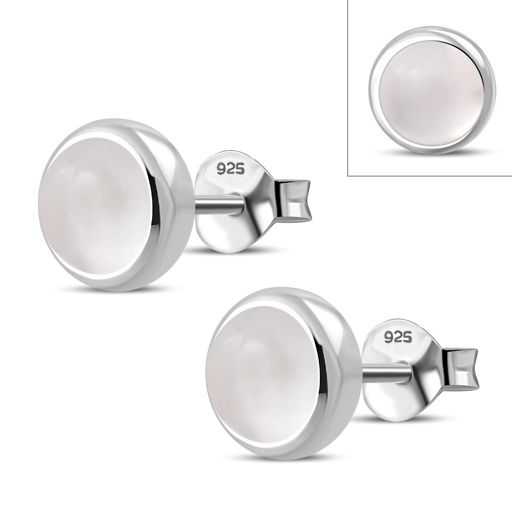 Rose Quartz Round Silver StudÿEarrings