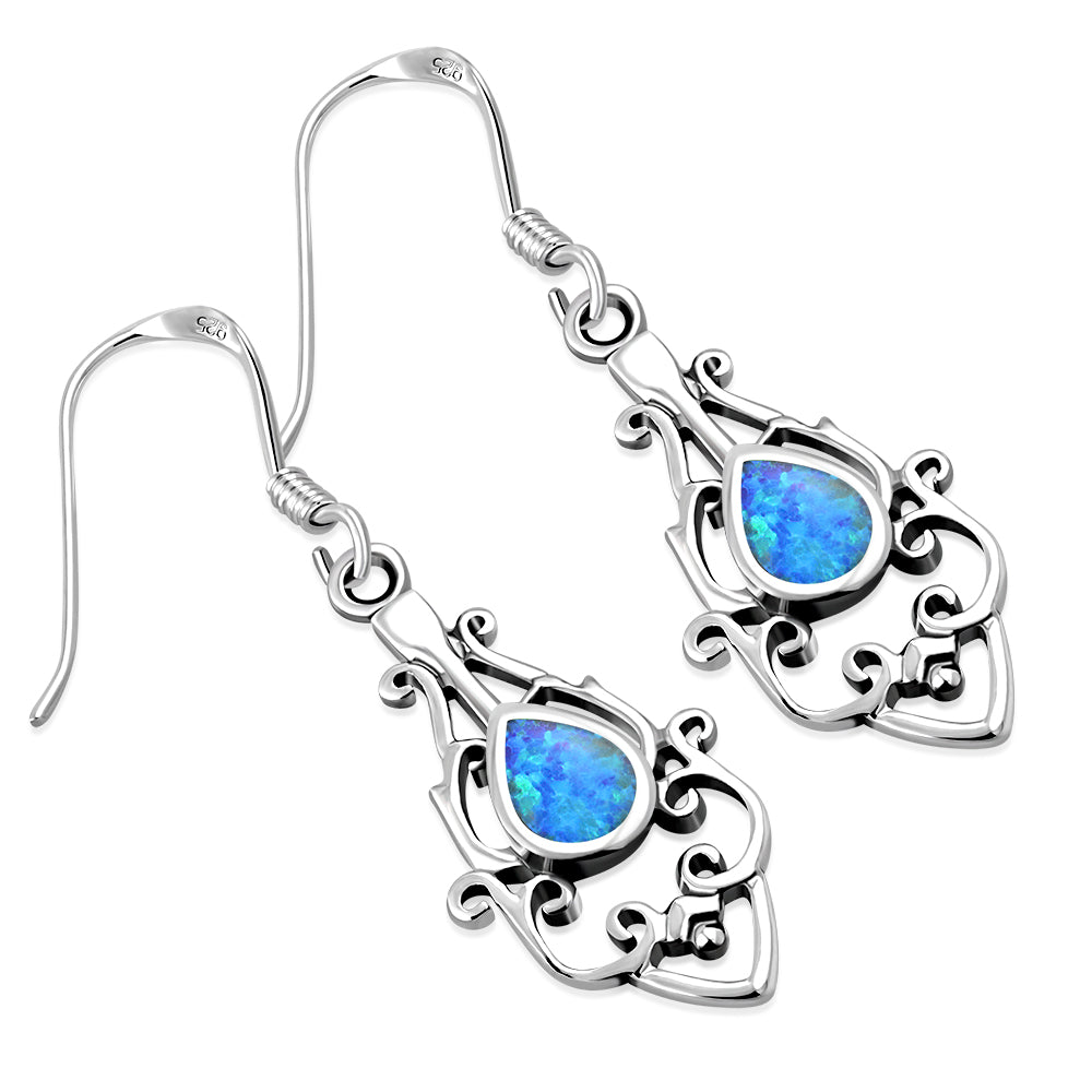 Synthetic Azure Opal Drop Sterling Silver Earrings