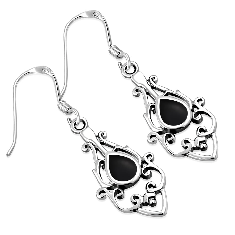 Black Onyx Drop Sterling Silver Earrings