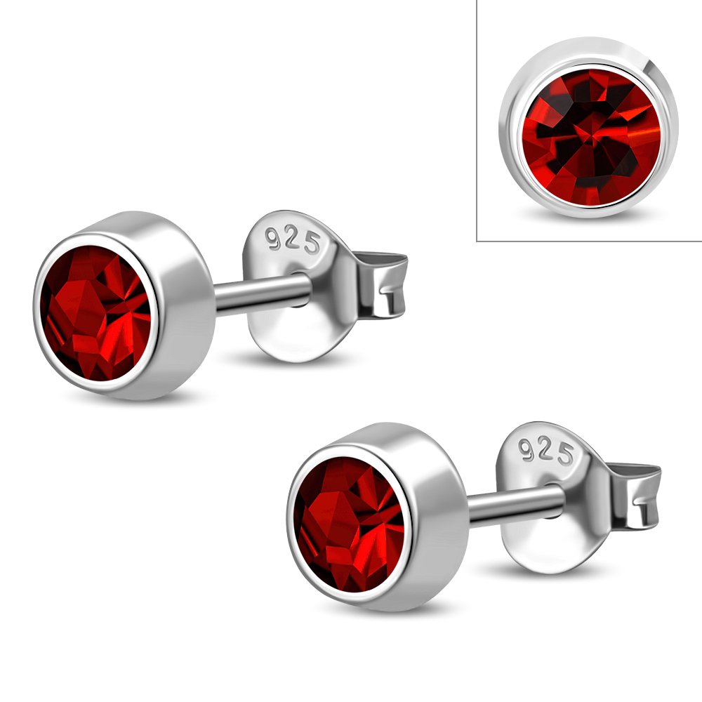 Garnet CZ Sterling Silver Stud Earrings