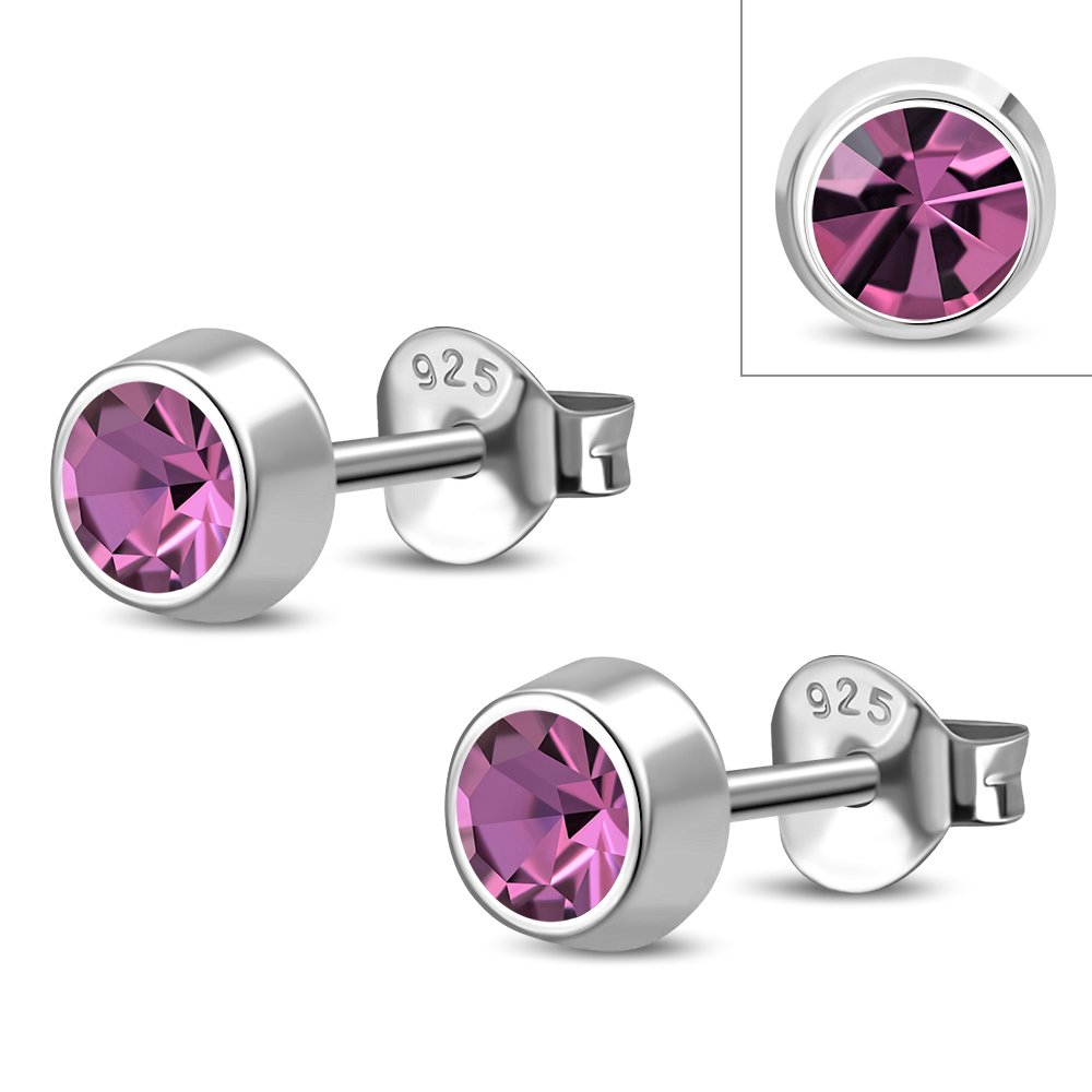 Pink Cubic Zirconia Sterling Silver Stud Earrings