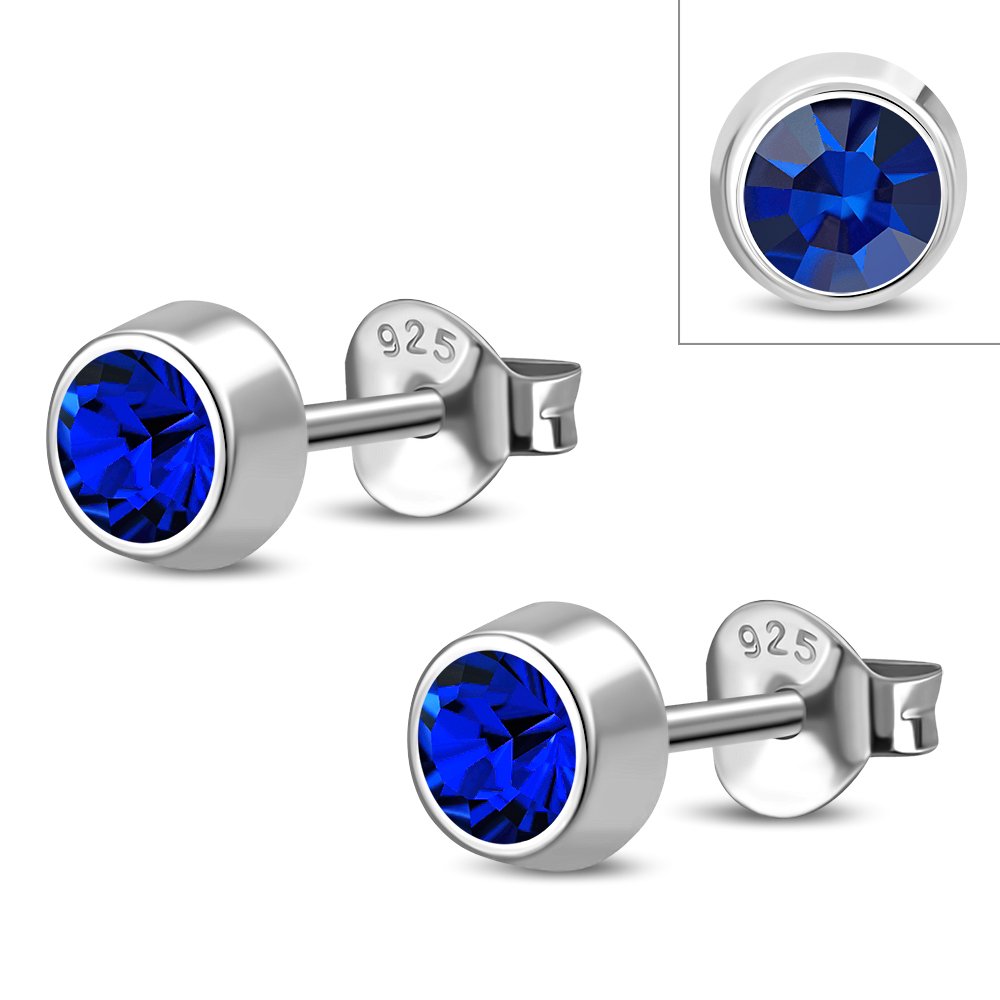 Sapphire CZ Sterling Silver Stud Earrings
