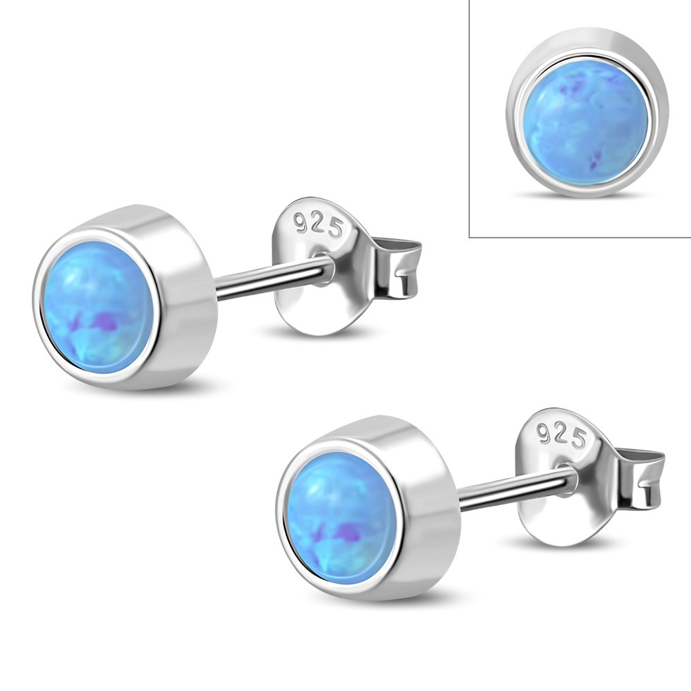 Synthetic Opal Sterling Silver Stud Earrings