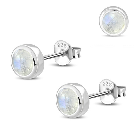 5.30mm | Rainbow Moonstone Round Sterling Silver Stud Earrings