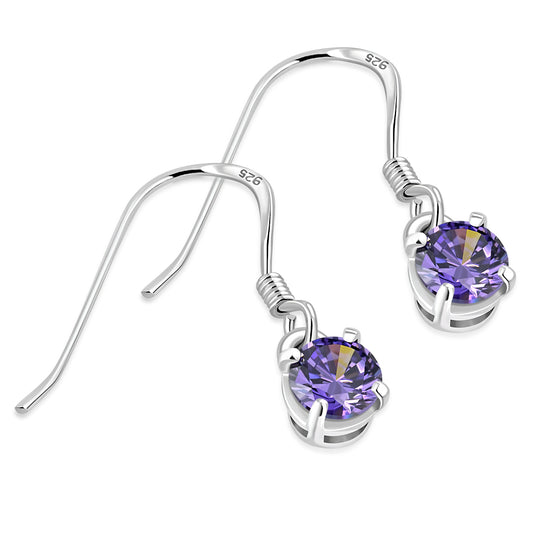 Amethyst CZ Sterling Silver Dangling Earrings