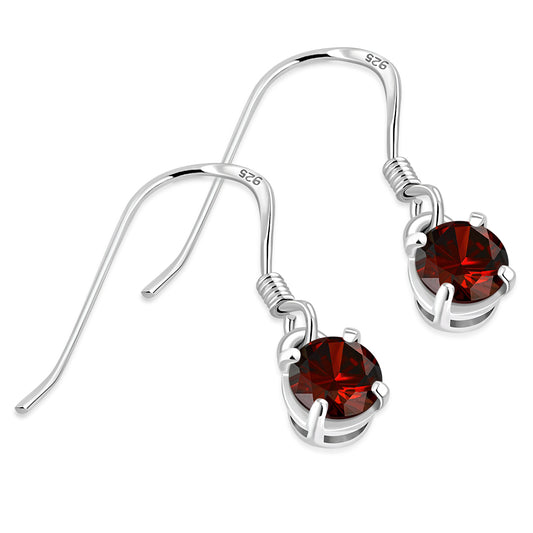 Garnet CZ Sterling Silver Dangling Earrings