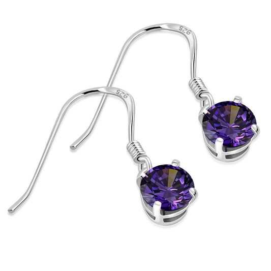 Amethyst CZ Sterling Silver Dangling Earrings