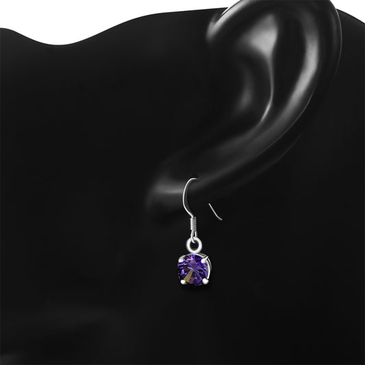 Amethyst CZ Sterling Silver Dangling Earrings