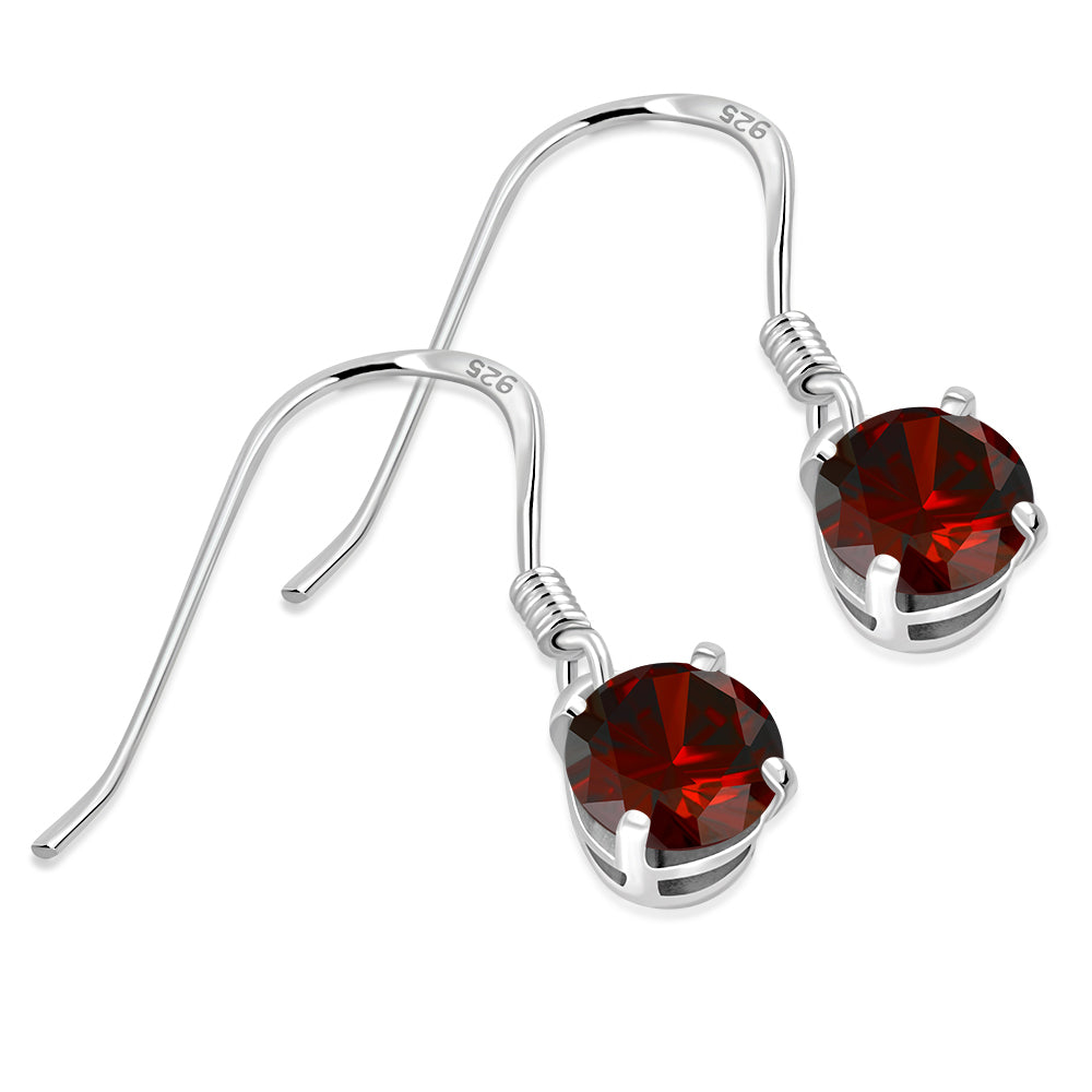 Garnet CZ Sterling Silver Dangling Earrings