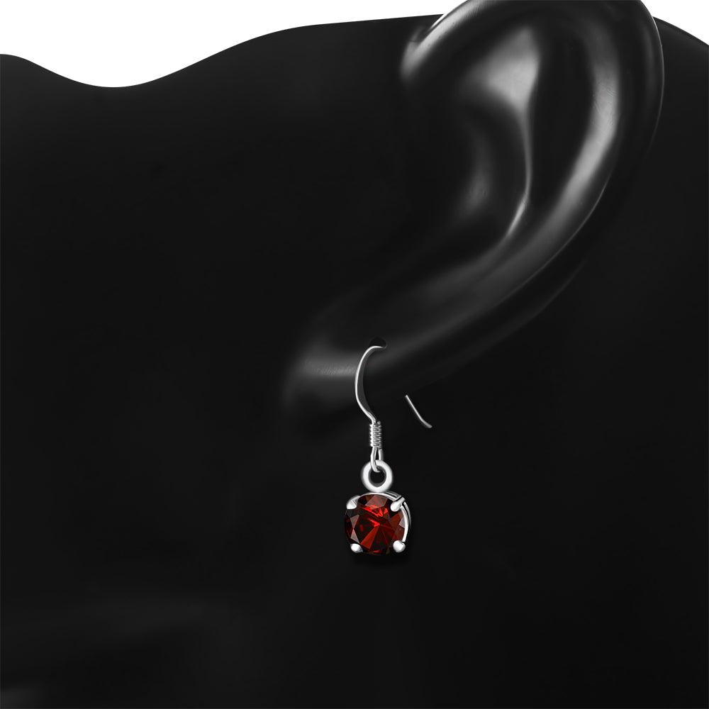 Garnet CZ Sterling Silver Dangling Earrings