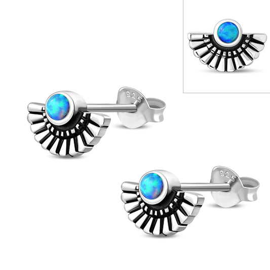 Synthetic Blue Opal Ethnic Style Sterling Silver Stud Earrings