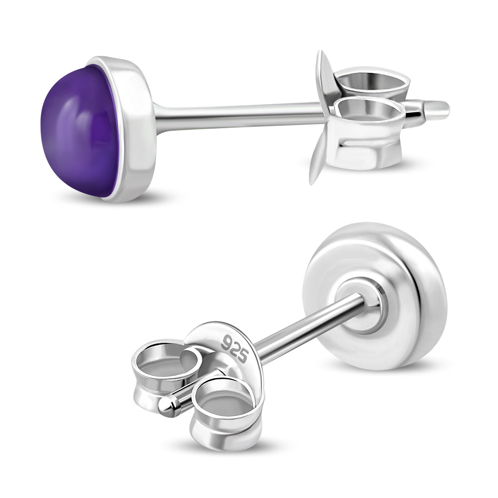 4.80mm | Amethyst Round Sterling Silver Stud Earrings