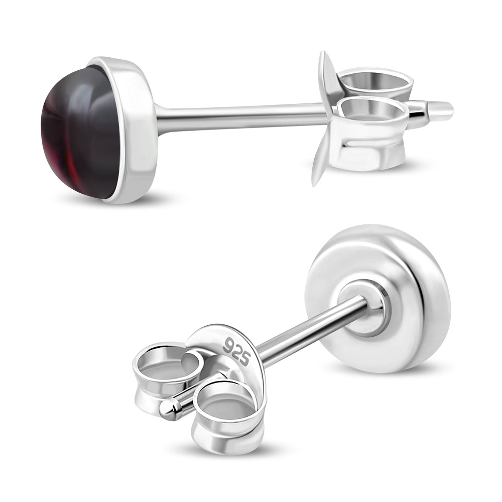 4.80mm | Garnet Round Sterling Silver Stud Earrings